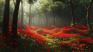 梦幻红林花海的静谧景致