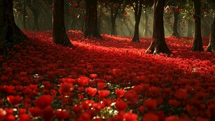 梦幻红林 光影交织的美景