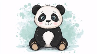 可爱熊猫萌趣坐姿插画