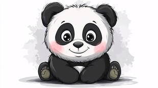 可爱卡通熊猫笑眯眯坐着