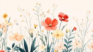 春日烂漫花卉水彩插画