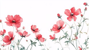 红色花卉水彩画清新背景