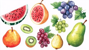 水彩绘多彩水果集合
