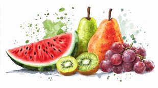 水彩绘缤纷水果组合