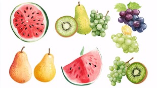 水彩绘多彩水果集合