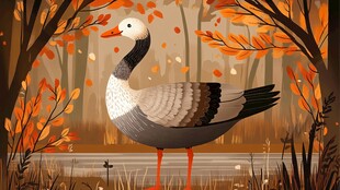 秋日林中的站立灰鹅