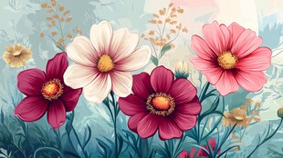 梦幻花卉插画 多彩花朵绽放