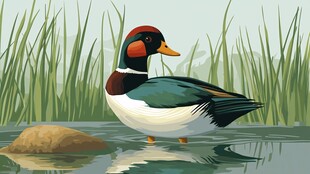 池塘边的美丽绿头鸭