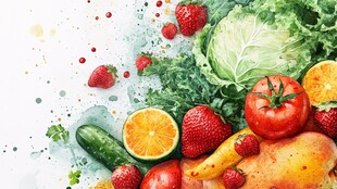 水彩绘缤纷新鲜蔬菜水果