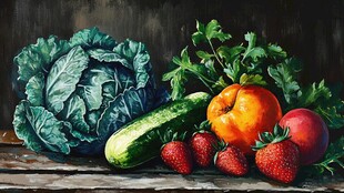 静物油画 多彩蔬果组合