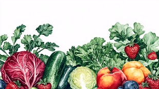 多彩新鲜蔬果水彩插画