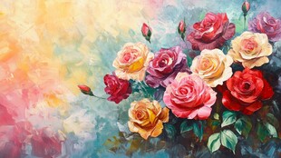 绚丽多彩的玫瑰油画