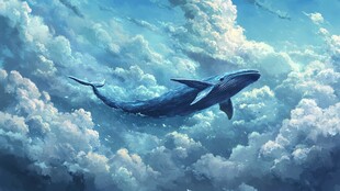 天空中遨游的梦幻蓝鲸