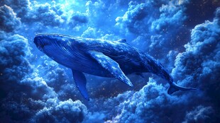 梦幻蓝鲸翱翔云海间