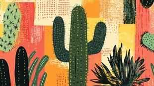 多彩仙人掌植物插画背景