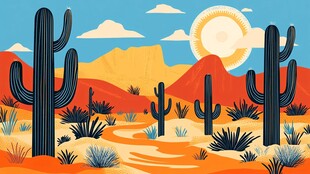 沙漠风光 仙人掌与壮丽山丘