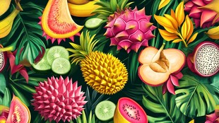 热带缤纷水果与绿植图案
