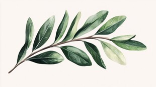 水彩绘绿色枝叶清新画面