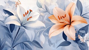 清新百合花卉插画图案