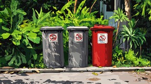 户外三垃圾桶与绿植景观