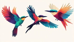 多彩飞鸟展翅翱翔图