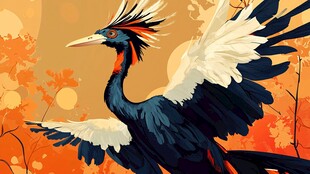 神鸟展翅飞于秋日景致中