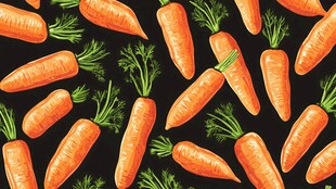 黑色背景上的手绘胡萝卜图案