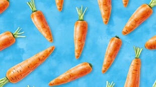 蓝色背景上的水彩胡萝卜图案