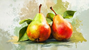 水彩画中的双生彩梨