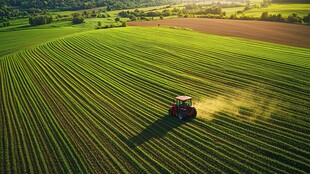 田野中拖拉机耕作的美景