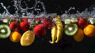 水果入水瞬间的美妙景象