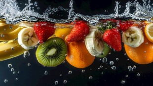 缤纷水果入水瞬间画面