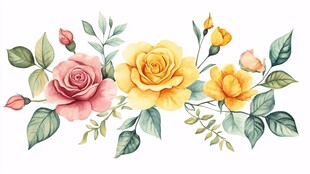 水彩玫瑰花卉装饰图案