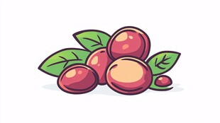 手绘可爱红果与绿叶