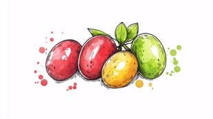 手绘多彩果子插画