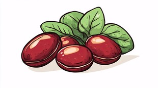 手绘红果配绿叶插画