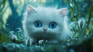 梦幻蓝眼小白猫的森林奇遇