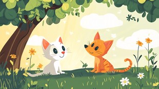 树下双猫惬意对望