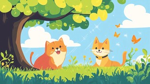 树下双猫享惬意时光