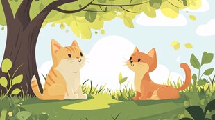 树下双猫的惬意时光