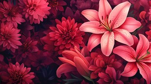 艳丽粉色花卉梦幻绽放