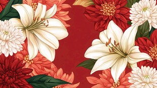 红色背景花卉精美图案