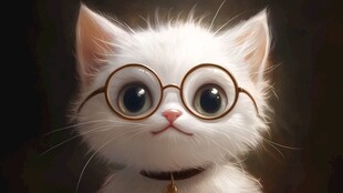 戴眼镜的萌趣小白猫