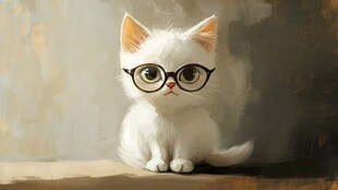 戴眼镜的萌趣小白猫