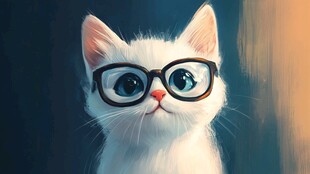 戴眼镜的可爱小白猫
