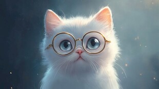 戴眼镜的可爱小白猫