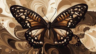 蝴蝶于抽象花纹背景中飞舞