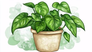 手绘绿植盆栽插画