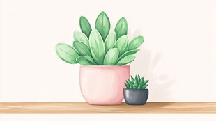 粉色花盆中的可爱多肉植物