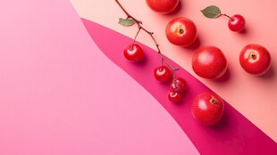 粉色背景上的多彩鲜果